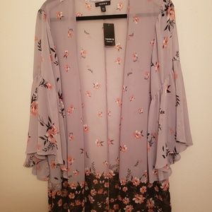 Torrid Grey Floral Chiffon Kimono NWT